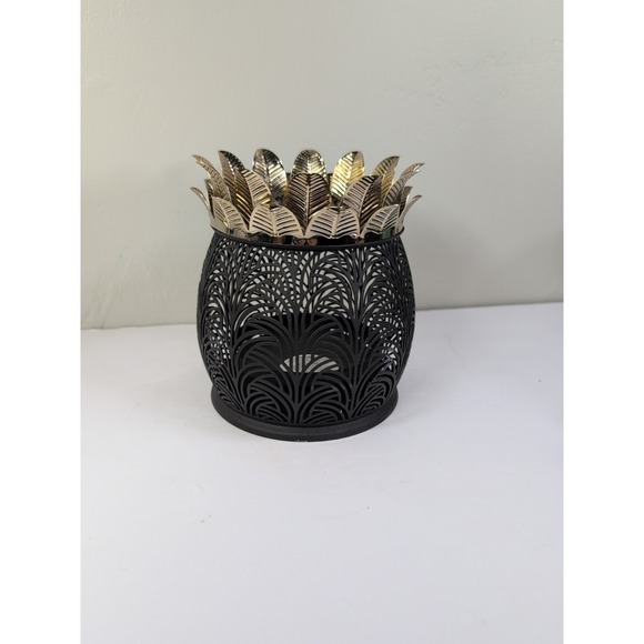 Bath & Body Works Black & Gold Pineapple Luminary Large Candle Holder - Picture 1 of 5